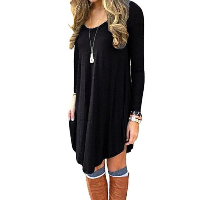 Long Sleeve Casual Loose T-Shirt Dress - Novalito