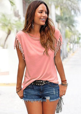 Short sleeved tassel top