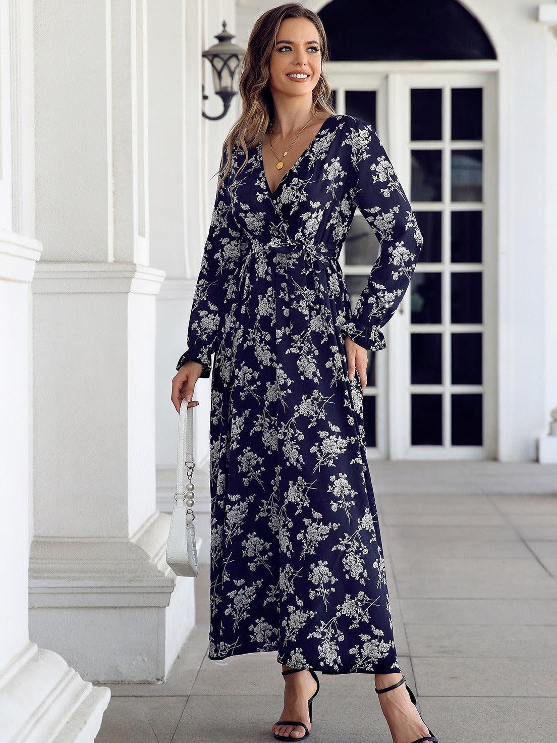 Floral V-neck long sleeved dress - Novalito