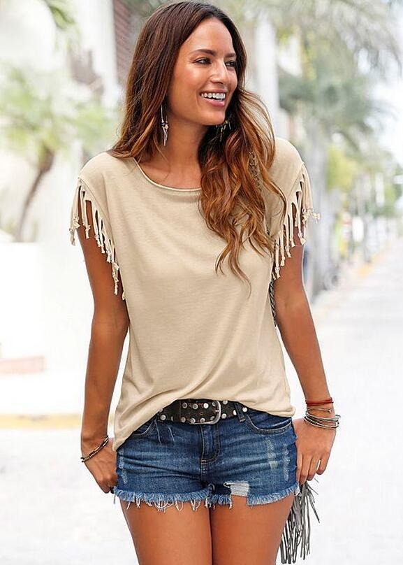 Short sleeved tassel top